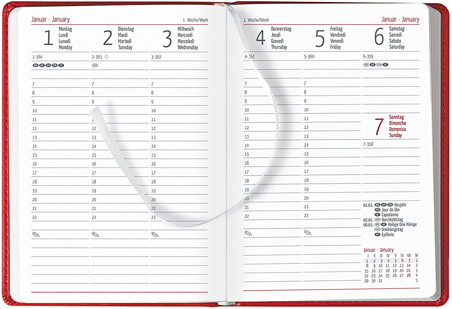 Ladytimer Glamour 2018 Weekly Diary "Red" 10.7 x 15.2 cm - Image 2