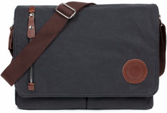 LOSMILE Mens Canvas Messenger Shoulder Bag. (Black)