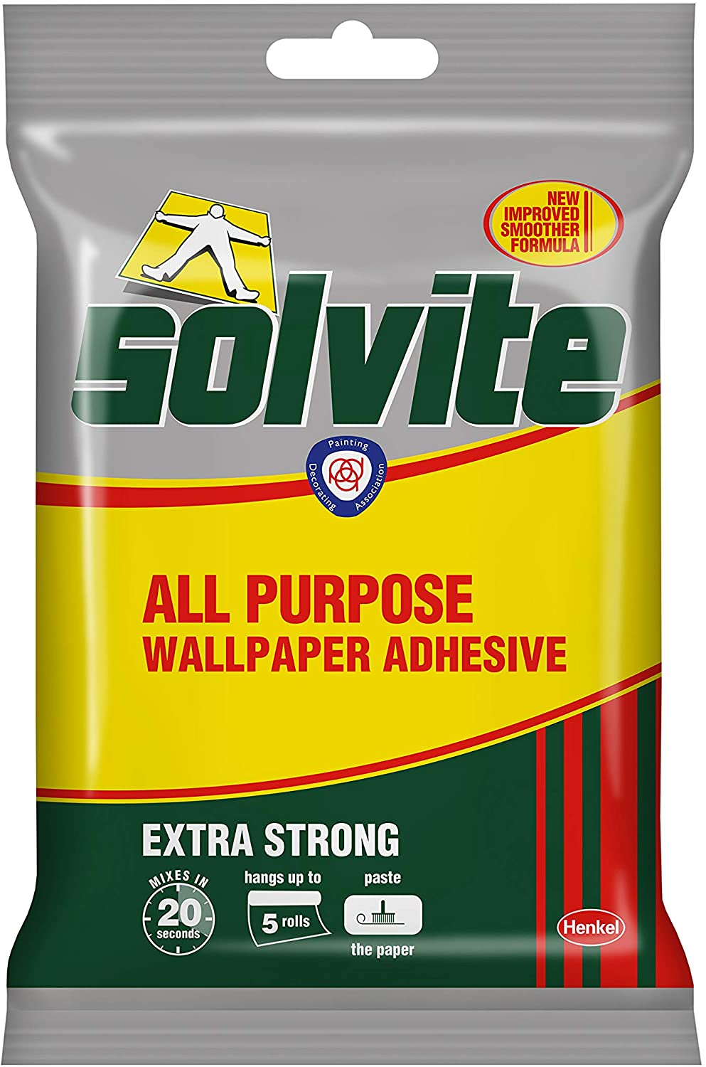 Solvite All Purpose Wallpaper Adhesive,Wallpaper Paste, Mixes in 20 Seconds, Hangs up to 5 Rolls, 1x92 g Sachet