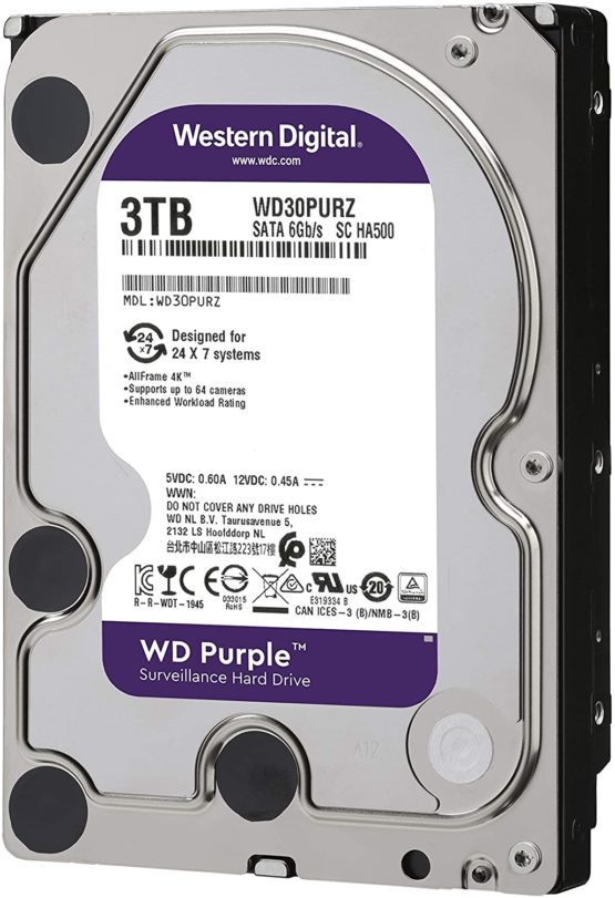 Western Digital Purple 3TB Surveillance 3.5 Inch SATA 6 Gb/s Hard Disk Drive with Allframe 4K Technology - 180TB/yr, 64MB Cache, 5400rpm - WD30PURZ - Image 2