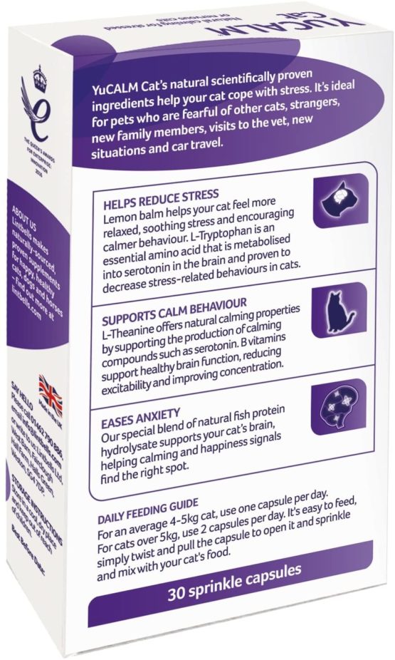 Lintbells | YuCALM Cat | Calming Supplement for Cats who are Stressed or Nervous, All Ages and Breeds | 30 Capsules - Image 2