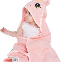 corimori 1846 - Hooded Baby Towel 100% Cotton Bath Wrap Newborn Infant With Greeting Card 75cm x 75cm, Rose The Pink Unicorn