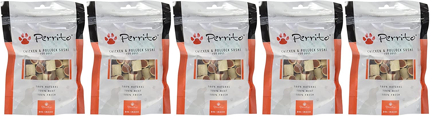 Perrito Chicken and Pollock Sushi Dog Treats Fish Filled with Sushi Chicken Meat Pack of 5 (5 x 100 g), 100 g (Pack of 5) - Image 4