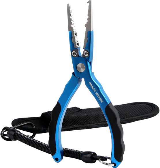 CrazyShark Professional Fishing Pliers Tungsten Carbide Cutters Split Ring Pliers Hook Remover Fish Holder