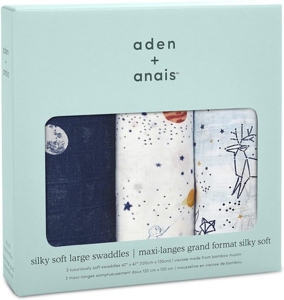 aden + anais silky soft Muslin Swaddle & Receiving Blankets for Baby Girls & Boys, 120x120cm, Ideal Newborn & Infant Swaddling Wrap Set of Bamboo Viscose, Perfect Shower Gifts, 3 Pack, stargaze - Image 2