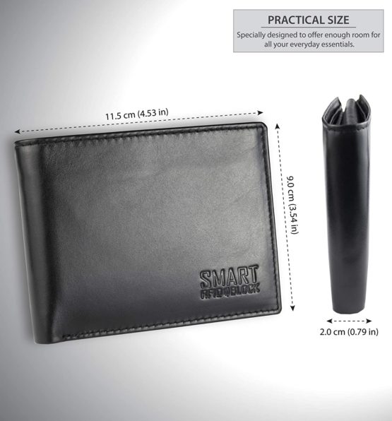 Koruma Mens Premium Genuine Leather Bifold Wallet Smart Credit Card Blocker and Coin Pocket with RFID & 100% NFC Protected – Black 3-in-1 Wallet - Image 2