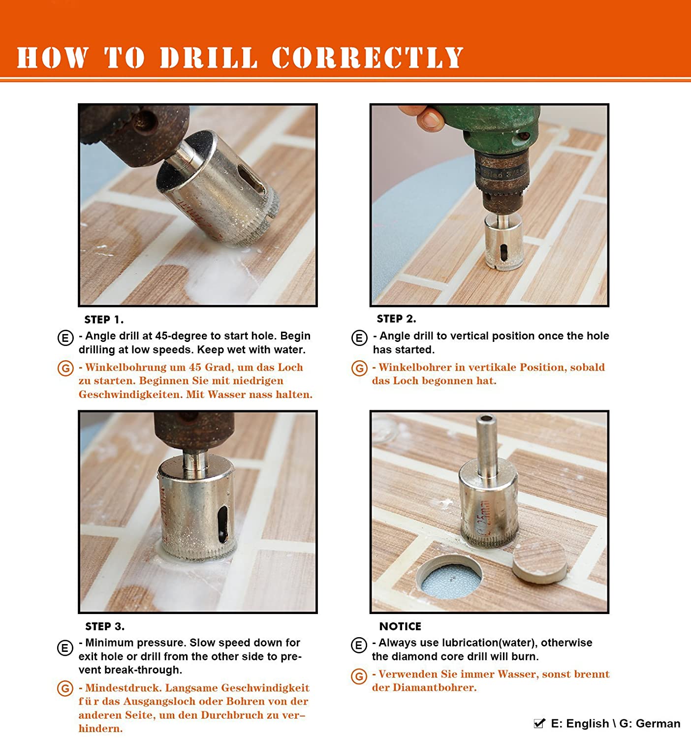 Diamond Drill Bit, Hole Saw Drill Bits Tools Set for Glass/Tile/Ceramic/Marble/Porcelain Cutting - Image 3
