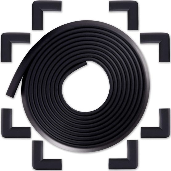 Bebe Earth Corner Protectors - [6.2m + 8 Corner Guards] Baby Proofing for Child Safety w/Edge Guards & Corners - Child Proof Your Furniture w/Pre-Taped Foam Protector - Multi Coloured - Onyx Black