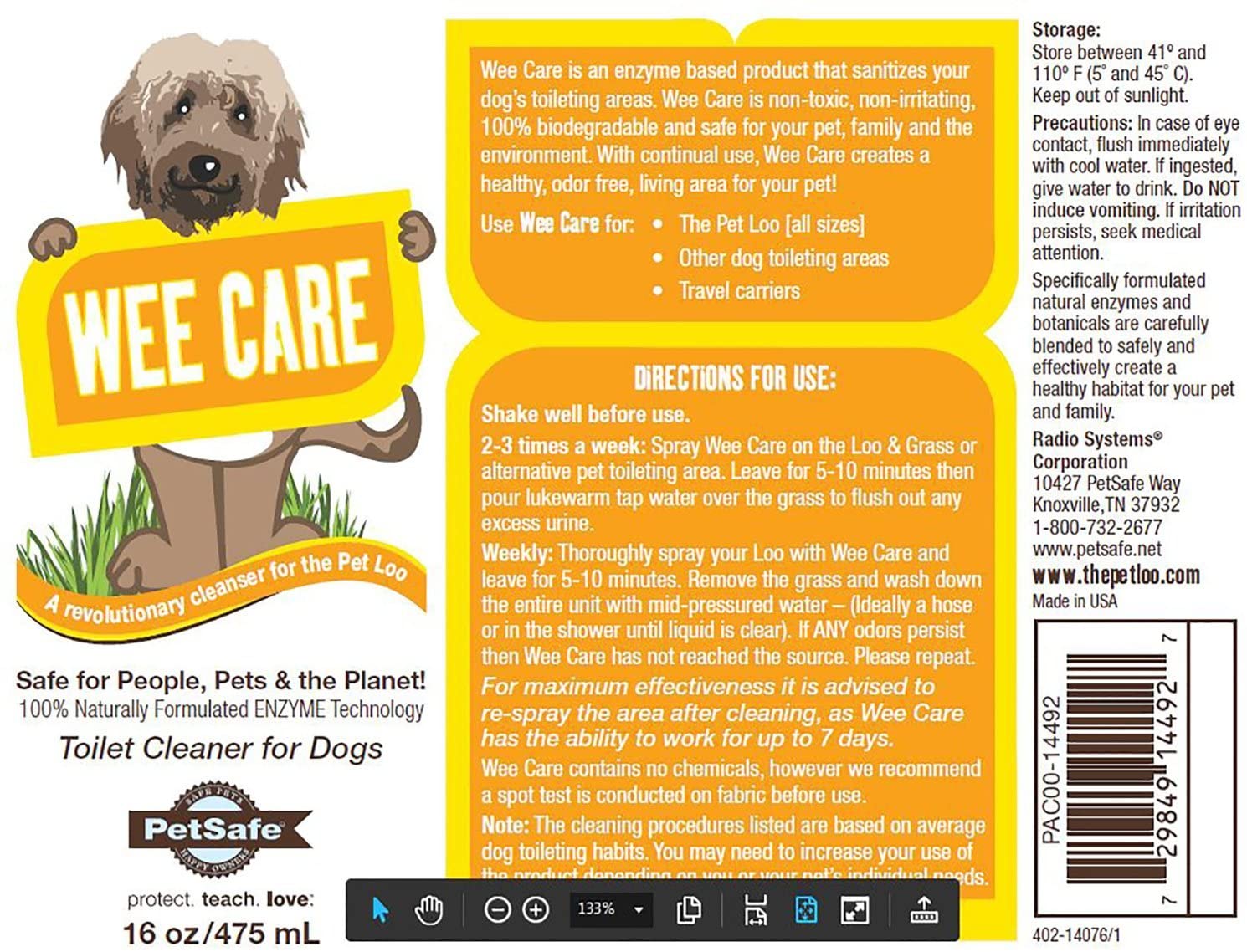 PetSafe Wee Care Pet Toilet Cleaner, 475 ml, Natural Enzyme Solution