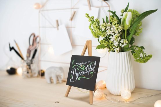 Securit Mini easel table chalkboard - Wood with lacquered beech finish - set of 3 - Image 4