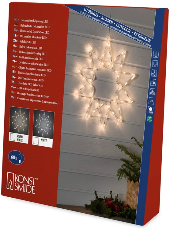 "Konstsmide Outside Lights LED Acrylic Decoration "Medium 59 cm Star" / Outdoor Lighting (IP44) / 60 Warm White LEDs / Transparent Cable", 4481-103EE