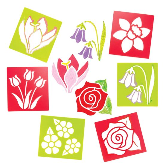Baker Ross AW284 Flower Stencils-Pack of 6, Floral Kids to Use in Arts and Crafts Activities, Painting and Printing Projects, Assorted - Image 2