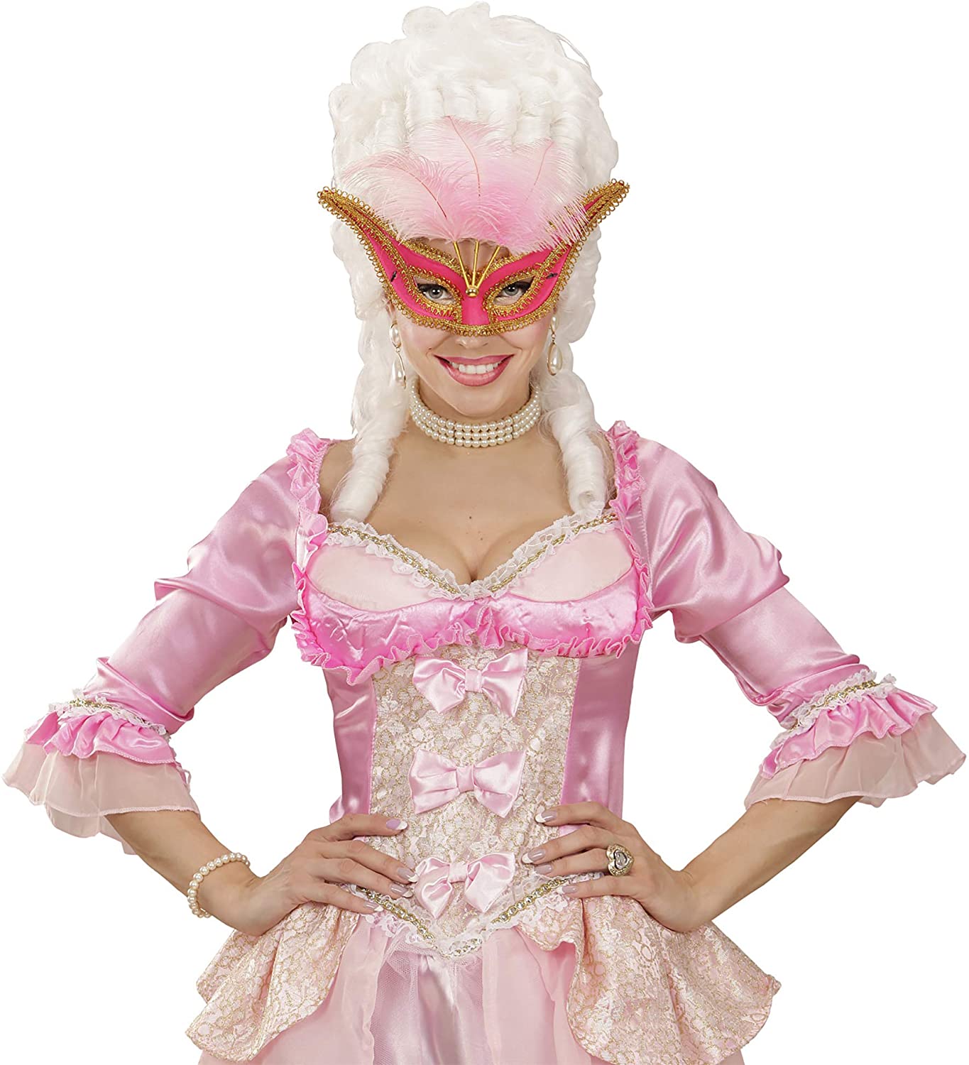 WIDMANN 03658 - Mask with Feathers for Adults Women Venetian Carnival, Party, Theme Parties, Pink-Gold Color - Image 4