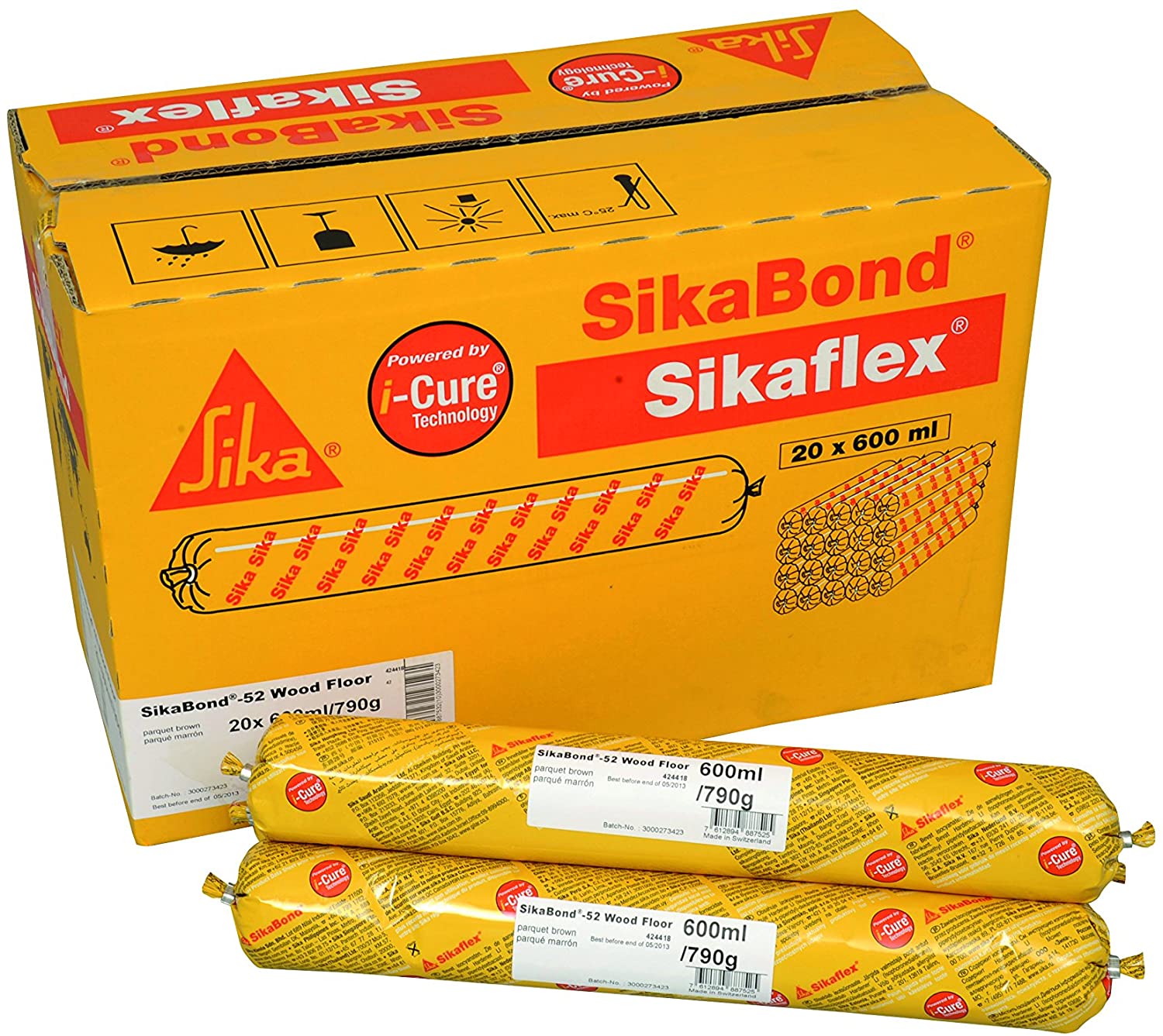Sika SikaBond 52 Wood Floor Adhesive - Solvent-Free - Professional Grade - Highly Elastic - Odourless once cured - Brown - 600ml