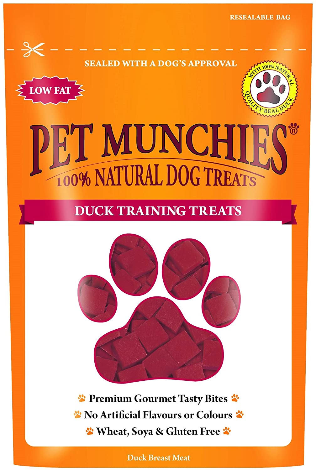 Pet Munchies Duck Dog Training Treats, Grain Free Tasty Bites with Natural Real Meat, Low in Fat 50g, Clear