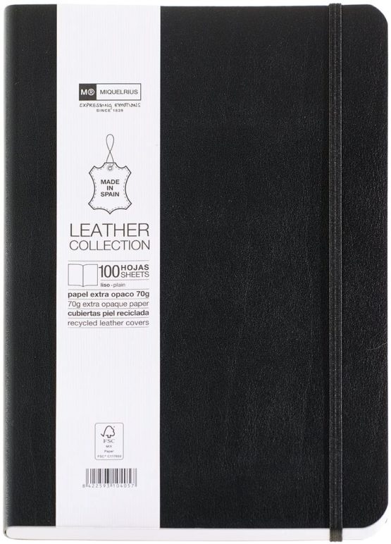 Basicos MR 10402 – Flexible Leather Notebook 4, 300 Sheets, Squared, with Rubber, Black
