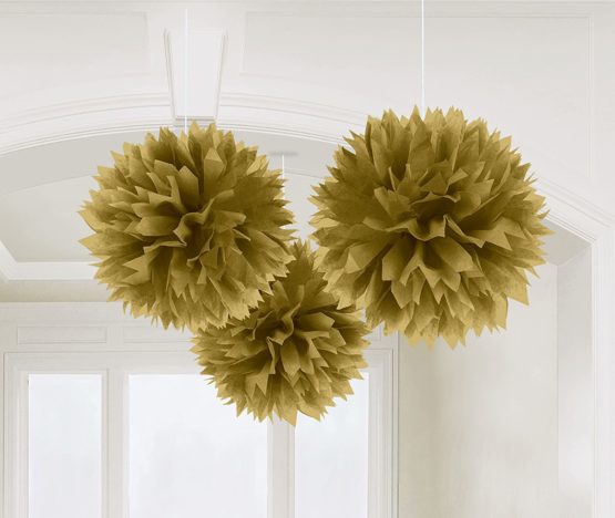 amscan 10119836 Gold Paper Flower Pom Hanging Party Decorations, 40cm-3 Pcs - Image 2