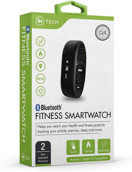 iN TECH - Bluetooth Smart Fitness Watch Bracelet Wristband Monitors Health, Pedometer, Calories Burned, Distance, Sleep, Touch Screen Display, Compatible Pairing with iOs and Android 2 Year Warranty
