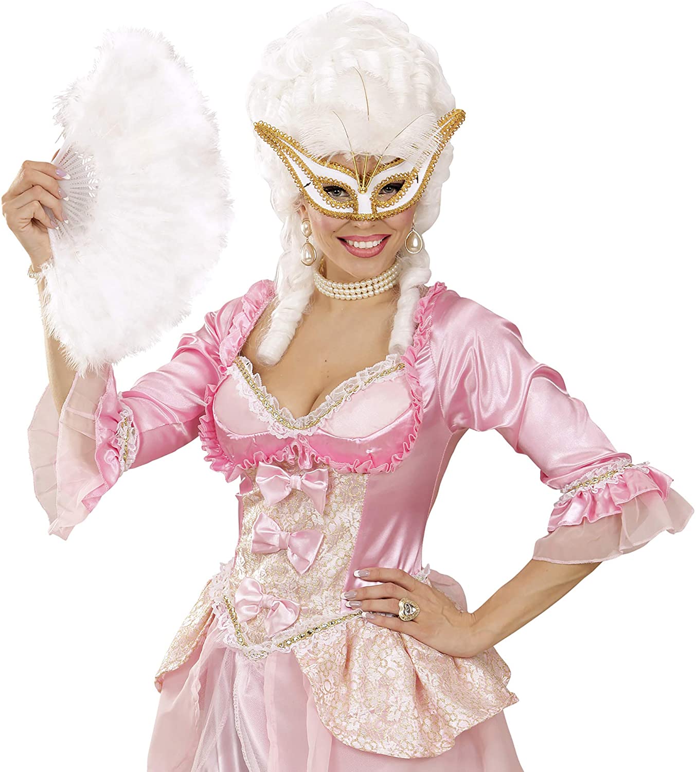 WIDMANN 03656 - Mask with Feathers for Adults Women Venetian Carnival, Party, Theme Parties, White-Gold Color - Image 4