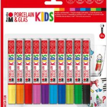Marabu 0125000000084 - Porcelain and Glass Painter Kids Set Mega Fun, porcelain crayons for children Set of 10, dishwasher safe after firing, universal tip 1 - 3 mm