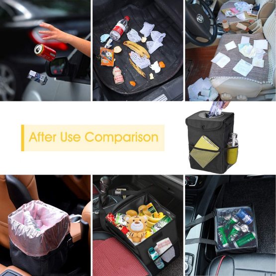 JIOUDI Car Bin, Car Trash Can,Car Rubbish Bin Oxford with Lid and Side Pockets, Leakproof Waterproof Car Trash Bag & Car Boot Organiser for Car/SUV/Truck/Minivan/Auto - Image 2
