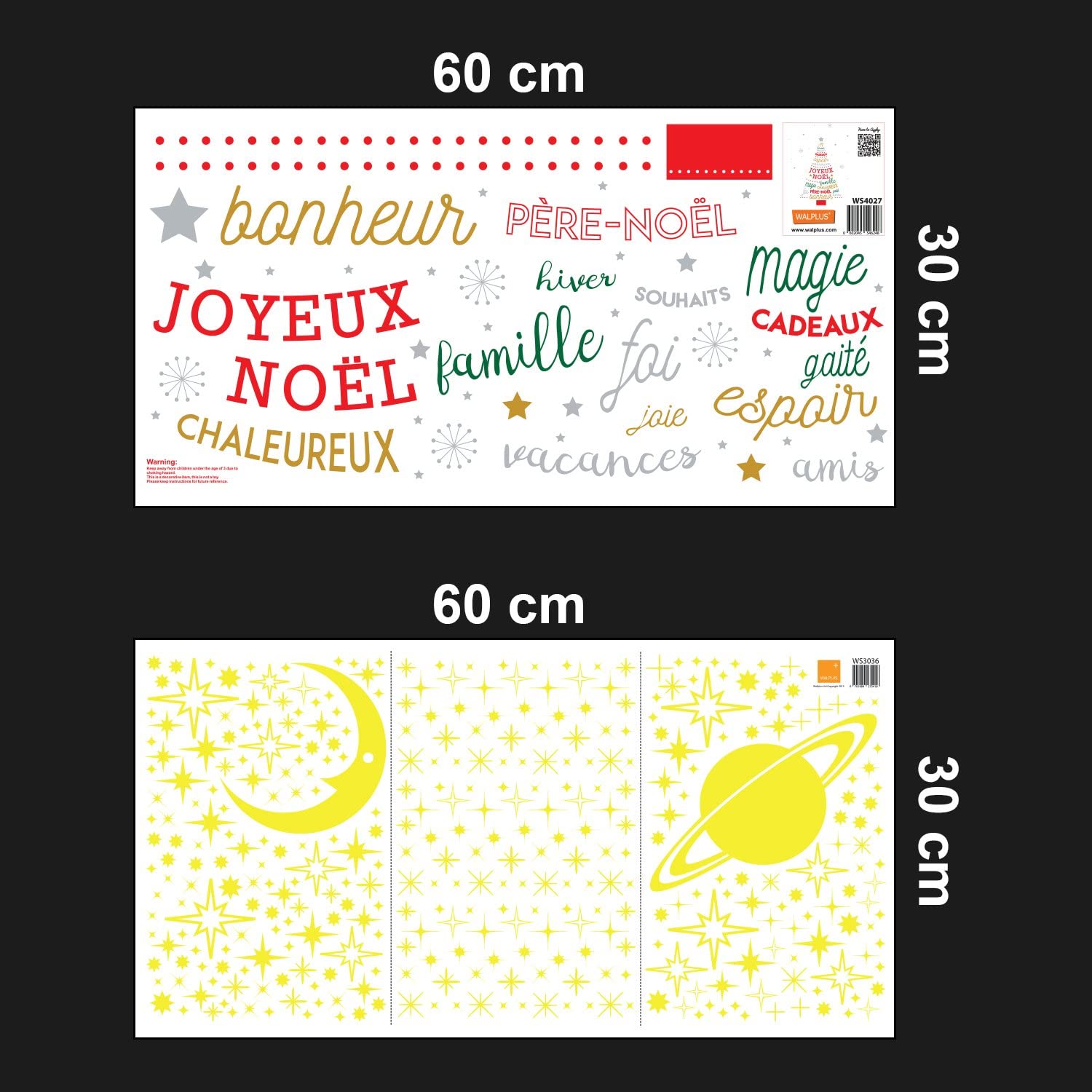 WALPLUS COM-WS4027 French Quote Christmas Tree/WS3036 Moon and Stars Glow, Vinyl, Multi-Colour, 24 x 35 x 20 cm - Image 4