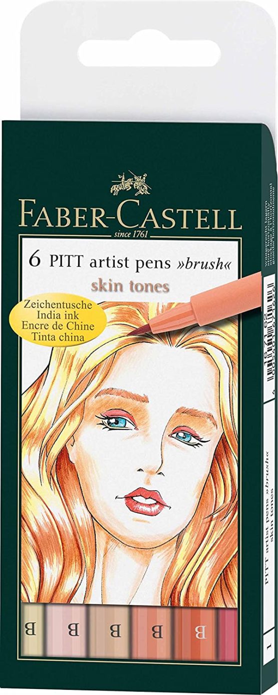 Faber Castell 167162 Pitt Artist Pen, Brush Skin Tones Wallet (Pack of 6)