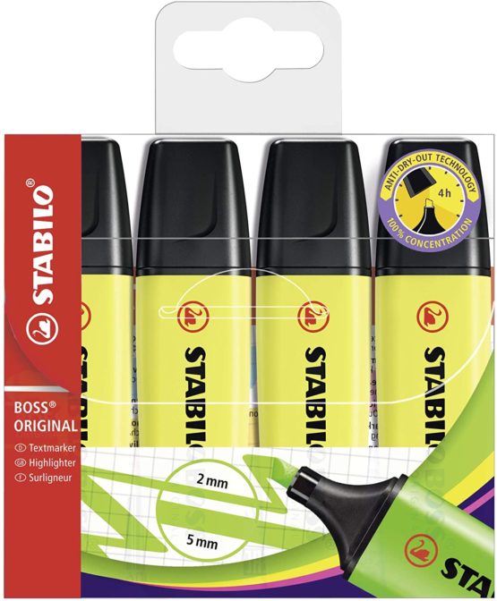 Highlighter - STABILO BOSS ORIGINAL Yellow Wallet of 4
