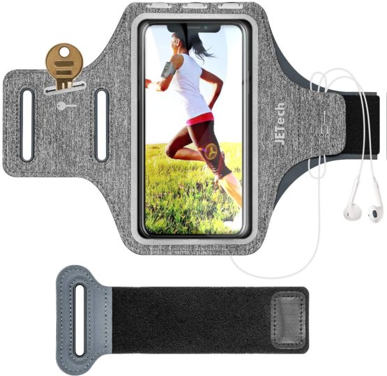 JETech Cell Phone Armband Case for Phone Upto 6.2 inch, Adjustable Band, w/Key Holder and Card Slot, for Running, Walking, Hiking, Grey