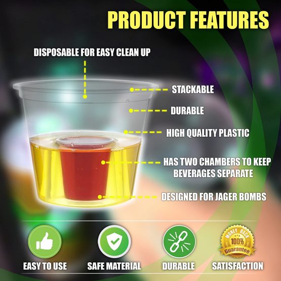 Matana - 100 Clear Plastic Multi-Use Plastic Jager Bomb Shot Glasses - Image 3