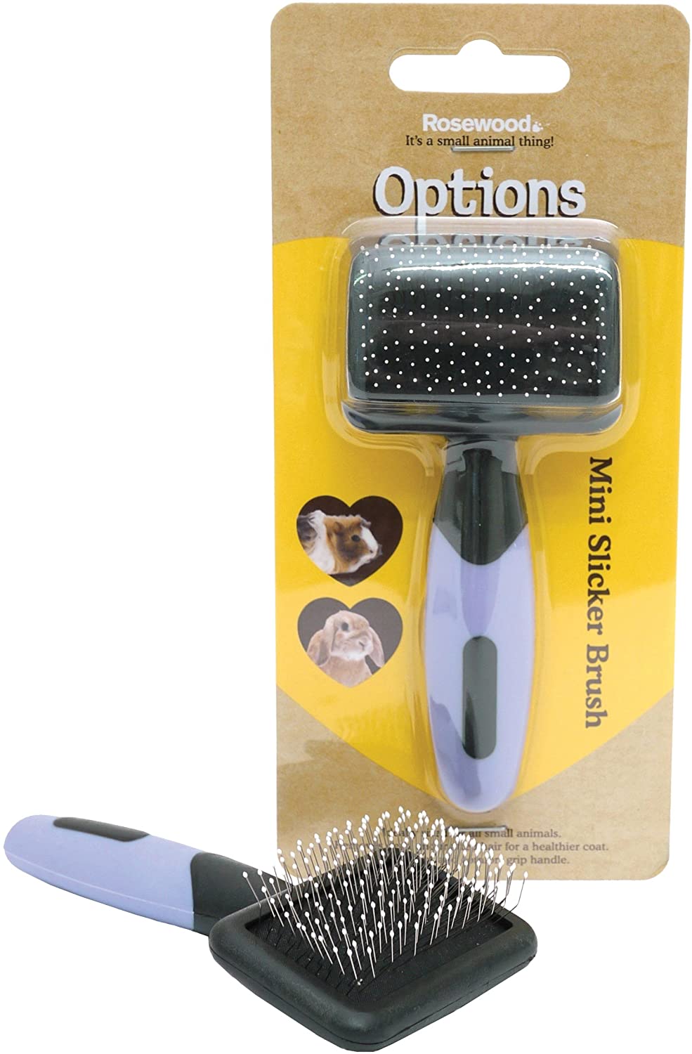 Rosewood Options Mini Slicker Brush for Small Animals Gentle Brush, Ideal for Rabbits & Guinea Pigs, Black/Purple