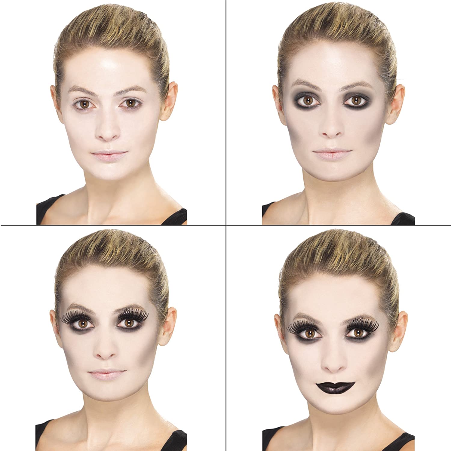 Smiffys Make-Up FX, Gothic Glamour Kit, White Grease, with Face Paint, Lipstick & Eyelashes - Image 2