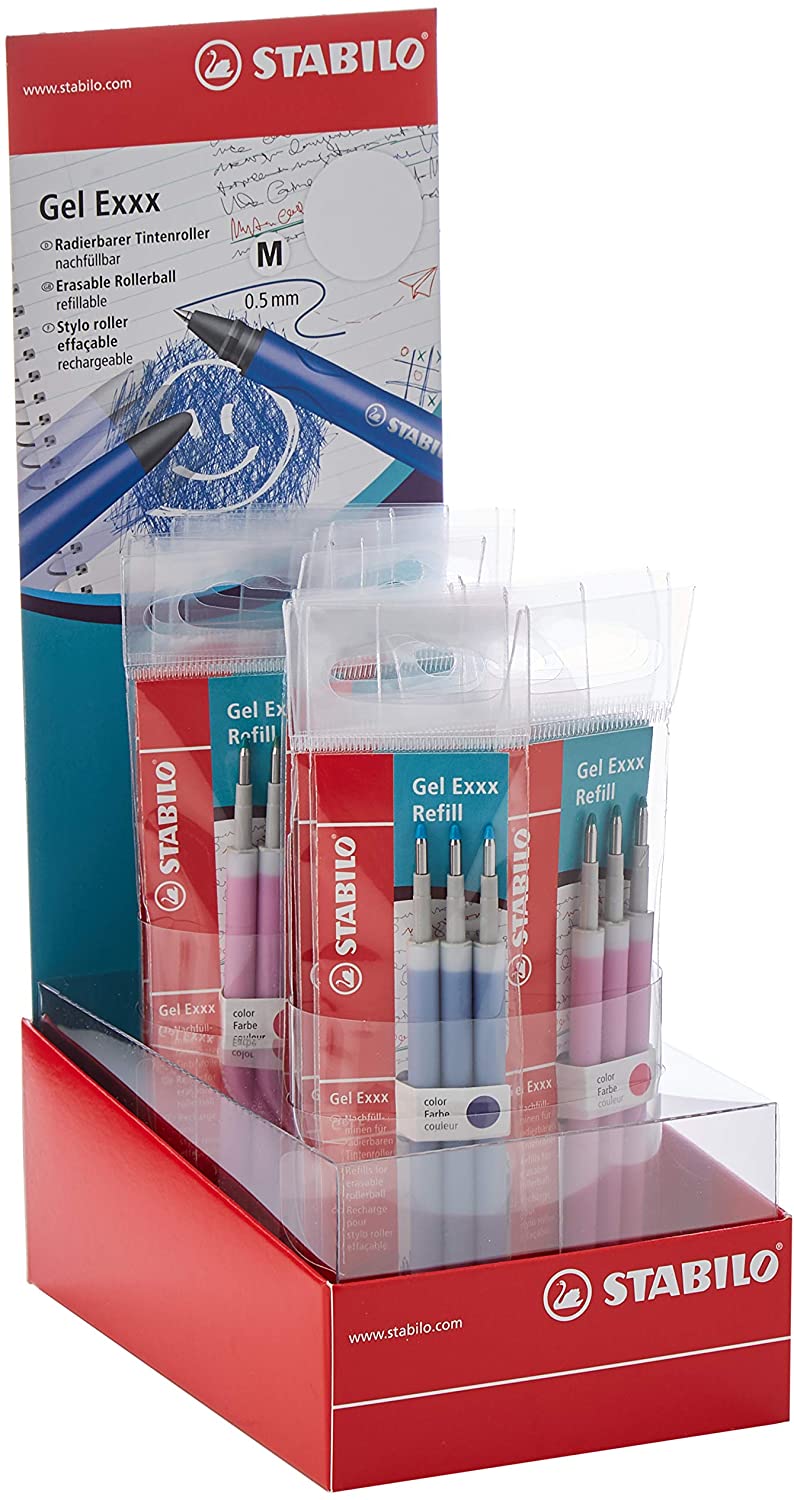 Erasable Rollerball - STABILO Gel Exxx Display of 20 Packs of Refills in 6 Assorted Colours