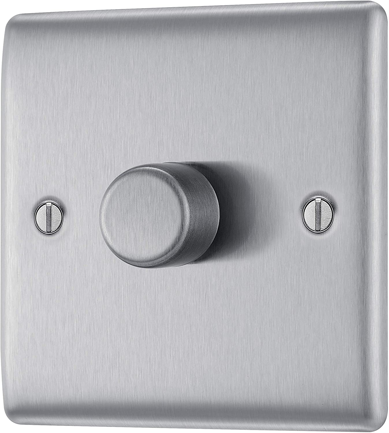 BG Electrical Single Dimmer Intelligent Light Switch, Brushed Steel, 2-Way 400 W NBS81P-01