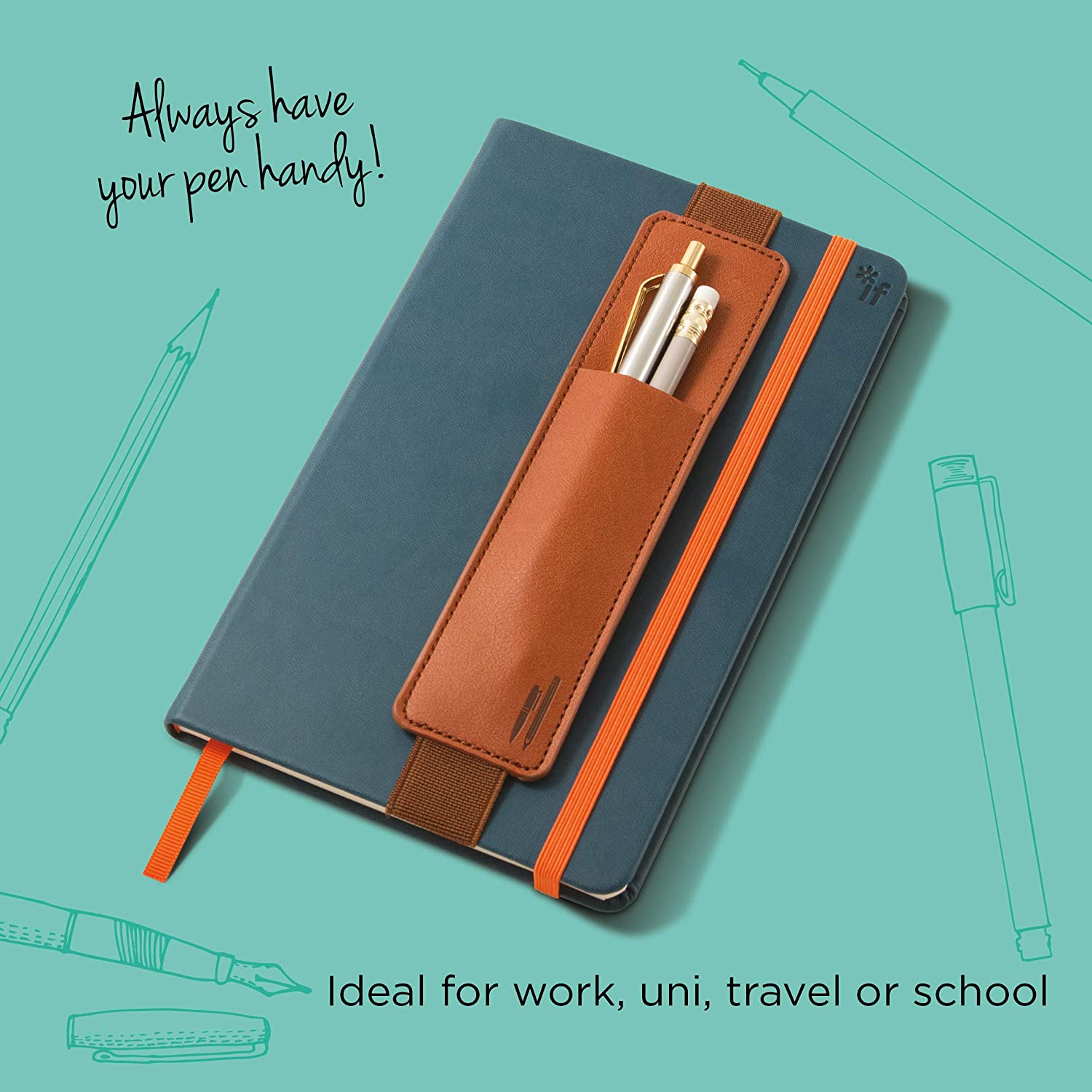 IF 40702 Bookaroo Pen Pouch Notebook/Pen Organiser Elasticated A5 Notebook -Brown, 23 cm - Image 2