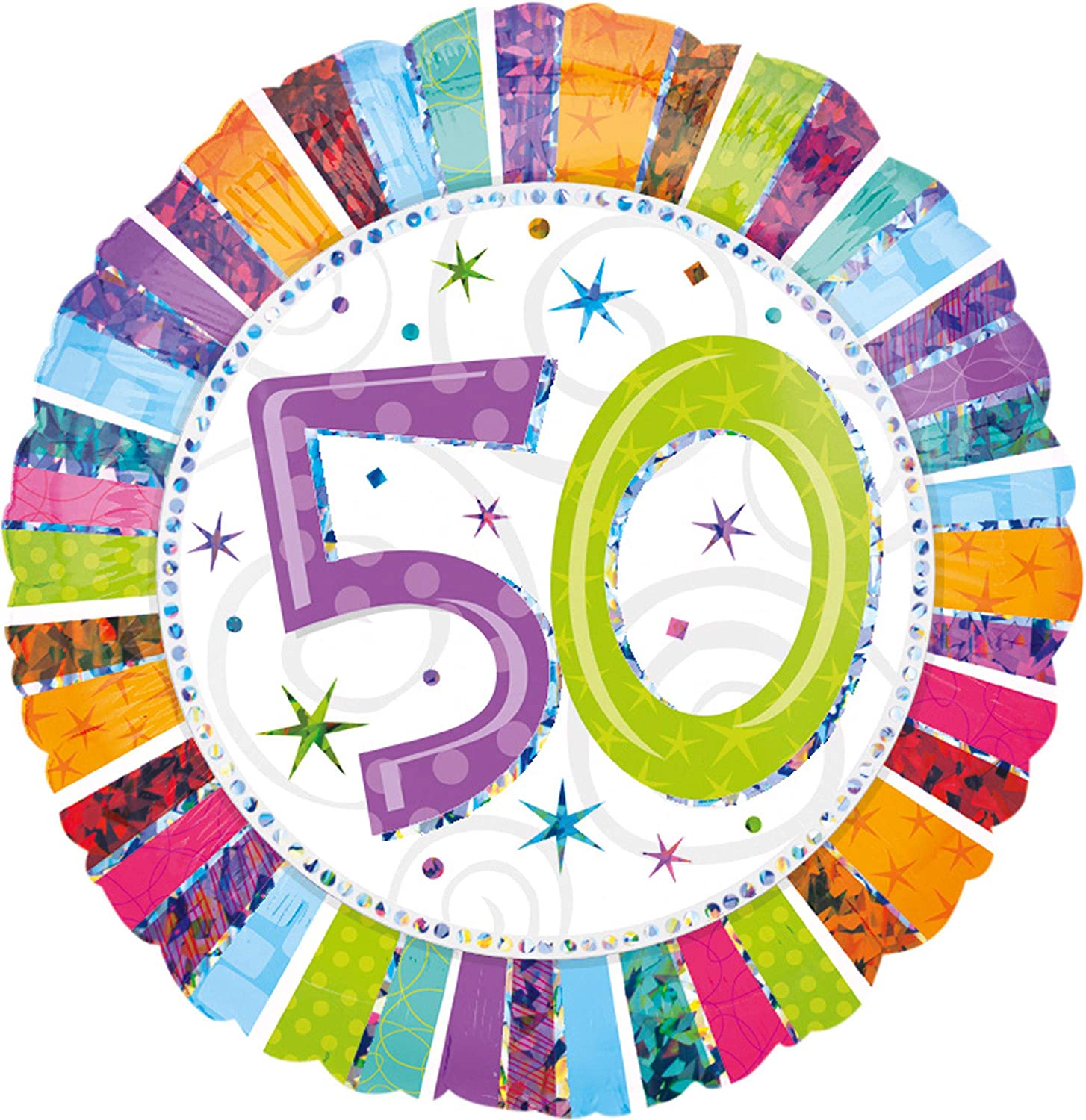 amscan 50th Birthday Color Blast Standard Foil Balloons S40-1 Pc, White, Ungefüllt