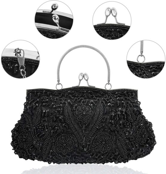 Women Vintage Clutch Bag Embroidery Floral Evening Bags Sequin Bead Pear Handbag Purse For Wedding Prom Bridal Party - Image 3