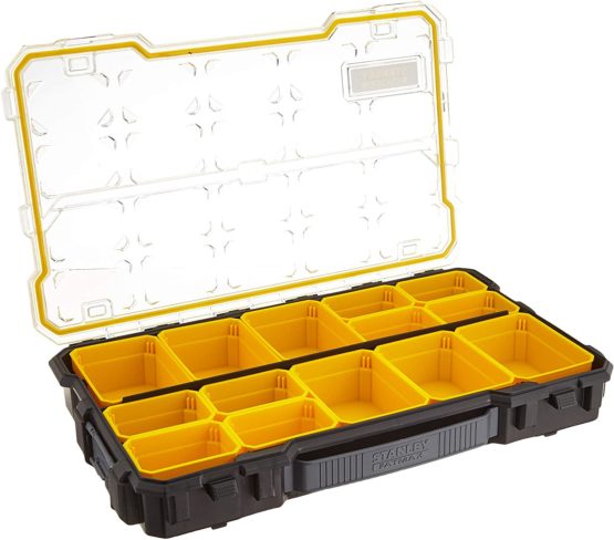 STANLEY FATMAX Pro 2/3 Shallow Stackable Storage Organiser for Small Parts, 6 Removable Compartments, FMST1-75779 - Image 2