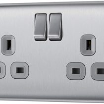 BG Electrical NBS22G-01 Double Switched Power Socket, Brushed Steel, 13 Amp