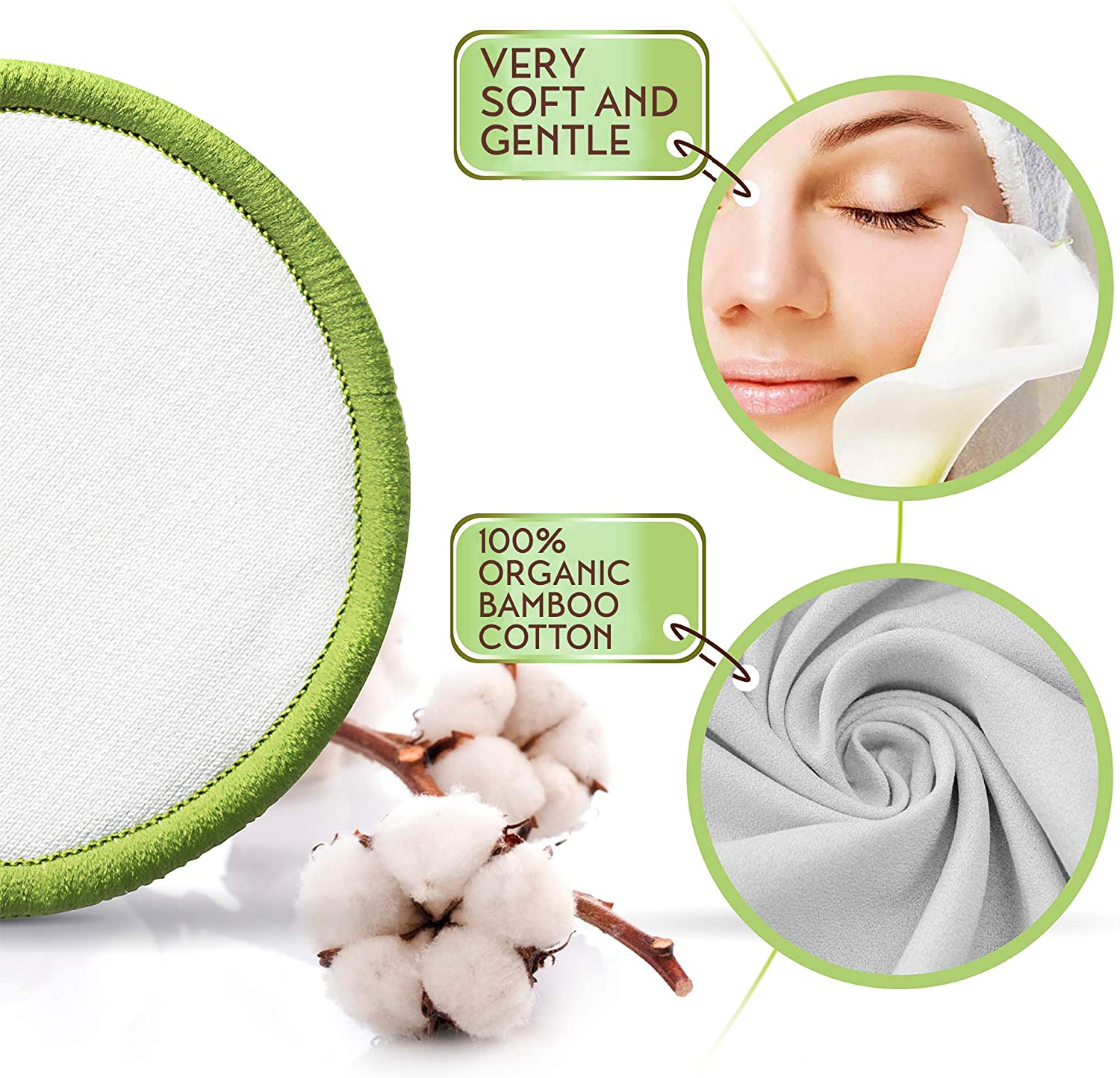 Greenzla Reusable Makeup Remover Pads (20 Pack) with Washable Laundry Bag and Round Box for Storage, 20 Count (Pack of 1) - Image 2