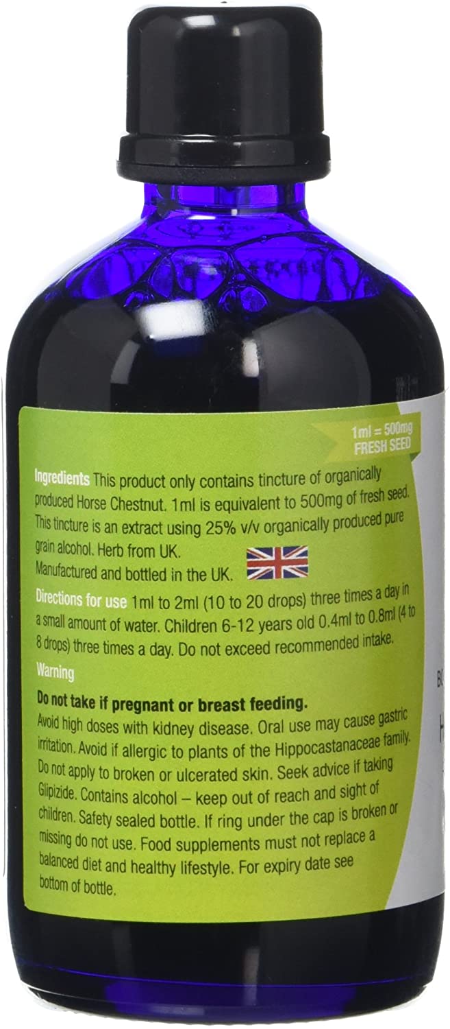 Organic Herbal Remedies 100ml Horse Chestnut Tincture, Blue Bottle, 100 ml (Pack of 1) - Image 3