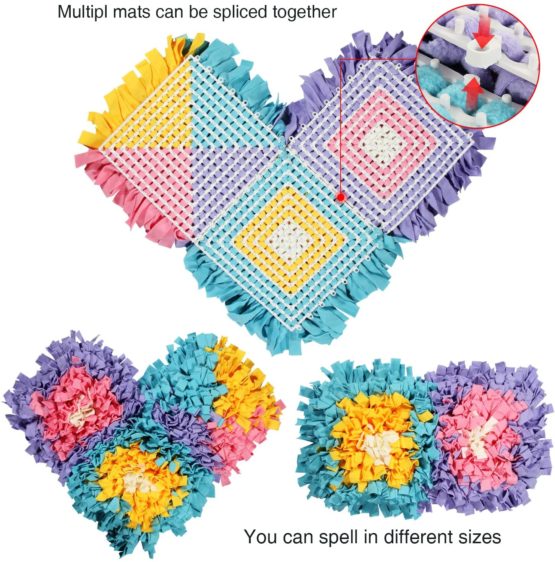 YEAKOO Dog Snuffle Mat, Hand Woven Dog Sniffing Pad Soft Pet Nose Work Smell Snuffle Mat Training Feeding Foraging Skill Blanket Dog Play Mats Puzzle Toys 45cmx45cm (Yellow/Purple/Blue) - Image 3