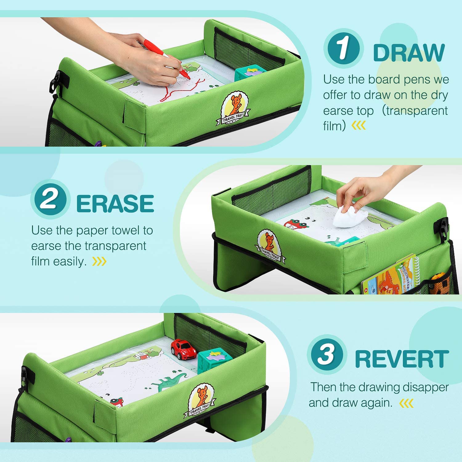 lenbest Kids Travel Tray, Travel Tray for Kids in Car, Car Seat Tray for Kids Travel - Image 4