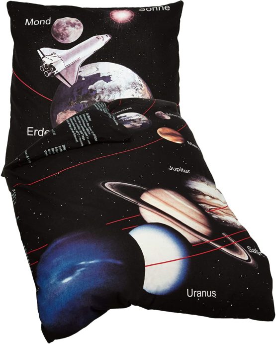 Herding YOUNG COLLECTION Bedding Set, Reversible Motif Solar System, Duvet Cover 135 x 200 cm, Pillow Case 80 x 80 cm, Cotton/Renforcé