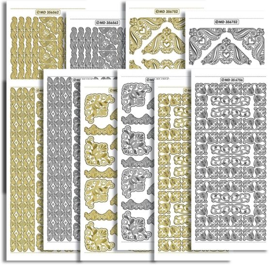 Creative Products Craftstickers Borders/Corners, transparent, Double Embossed, Stickers Peel off's, Silver/Gold, 23 x 10 x 1 cm