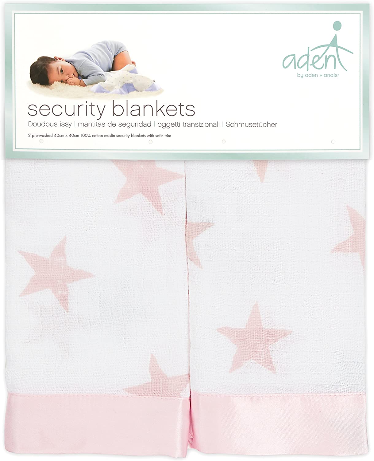 aden + anais essentials Issie Security Blanket, Super Soft 100% Cotton Muslin, Satin Trim, 2 pack, doll - Image 2