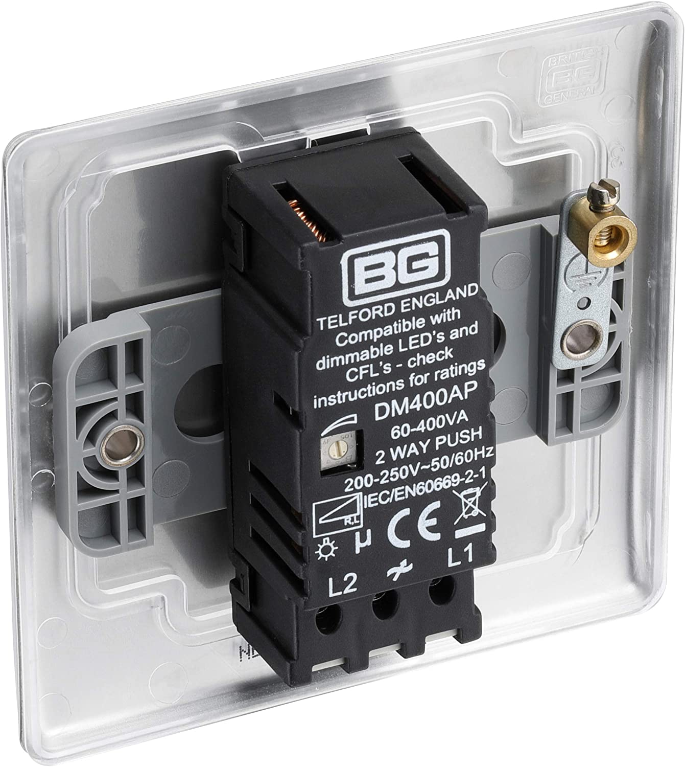 BG Electrical Single Dimmer Intelligent Light Switch, Brushed Steel, 2-Way 400 W NBS81P-01 - Image 4