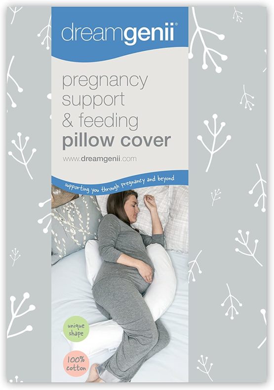 Dreamgenii Pregnancy Support and Feeding Pillow Cover, Floral Cotton Grey/White
