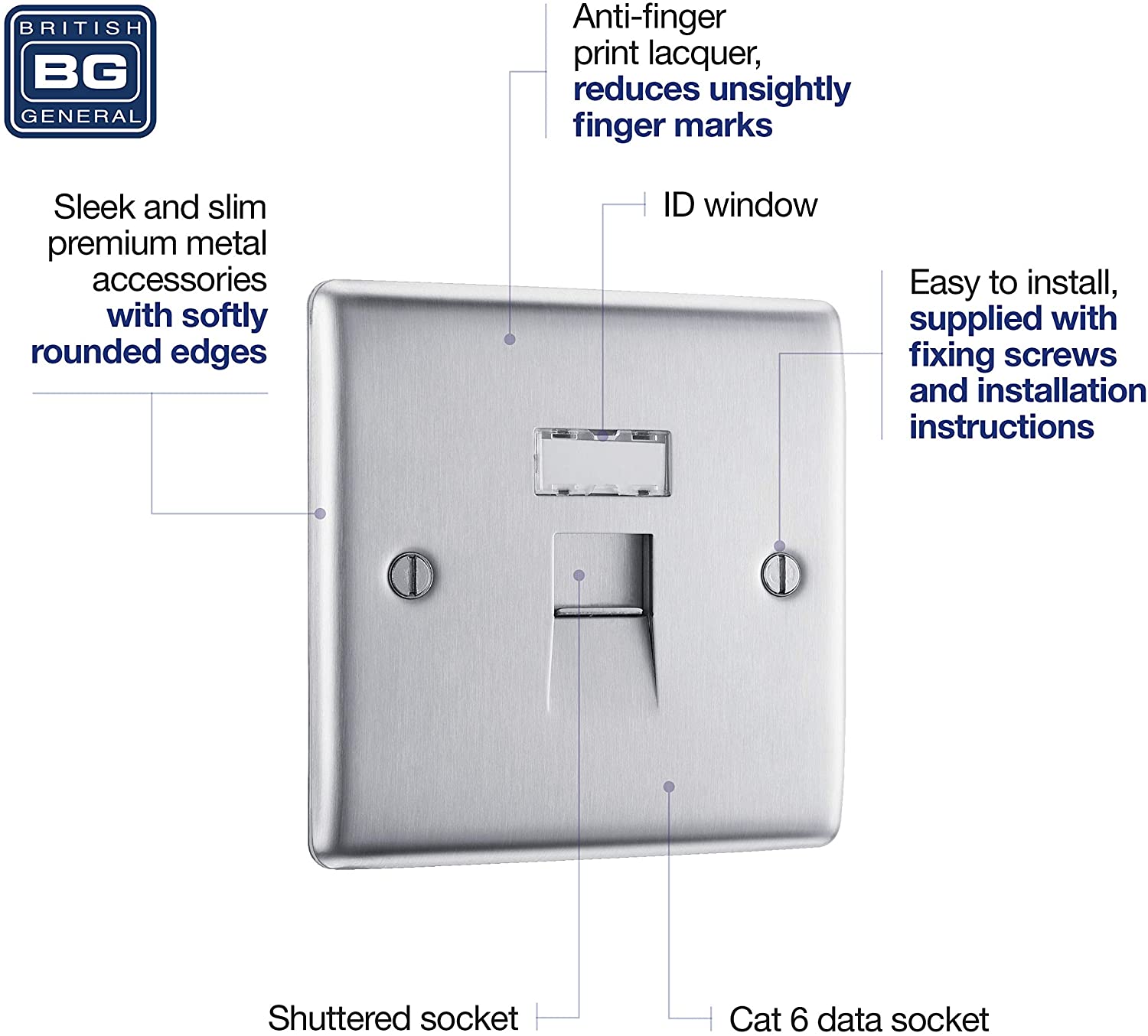 BG Electrical RJ45 Single Data Outlet, Brushed Steel - Image 4