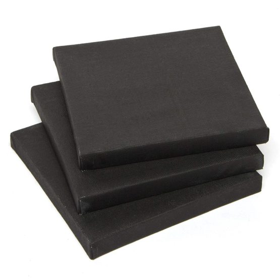 Baker Ross AF970 Mini Black Fabric, Primed and Stretched Canvas Perfect for Painting, Artist Work and Arts and Crafts, Assorted, (Pack of 3)